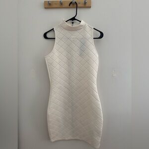 Adidas Mock-Neck, White, Form-fitting, Tennis Dress